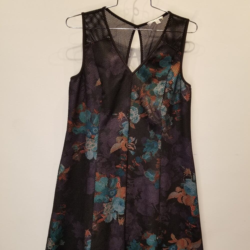 Spense Sleeveless A-Line Stretch Dress Black Net Zipper Back Floral Plus Size 14 - Picture 3 of 14